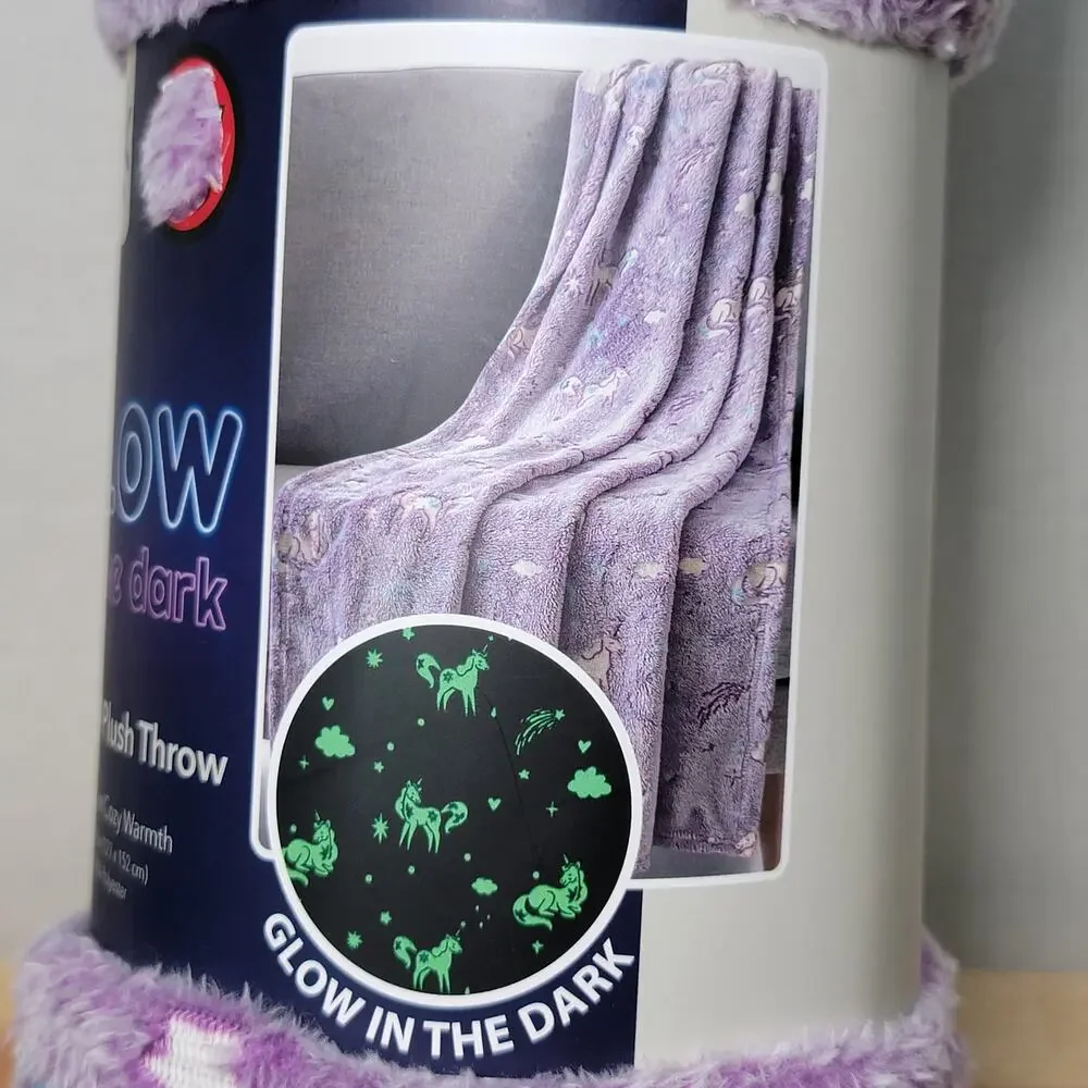 Purple Glow-In-The-Dark Printed Plush Throw 